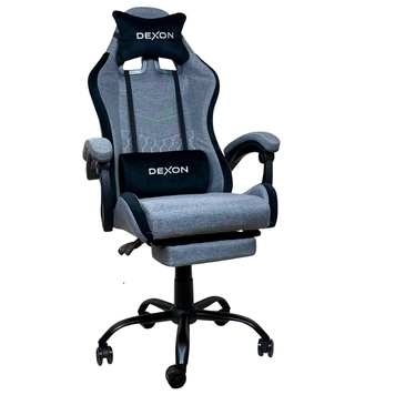 Геймерське крісло DEXON ORION X з підставкою для ніг, з тканини+подушки велюр, металева хрестовина, Темно-Сірий 40293 фото